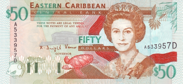 Front of East Caribbean States p34d: 50 Dollars from 1994