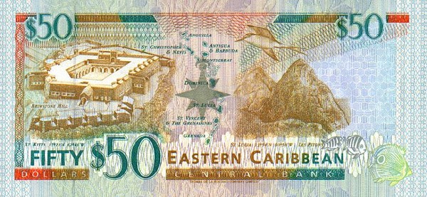 Back of East Caribbean States p34k: 50 Dollars from 1994