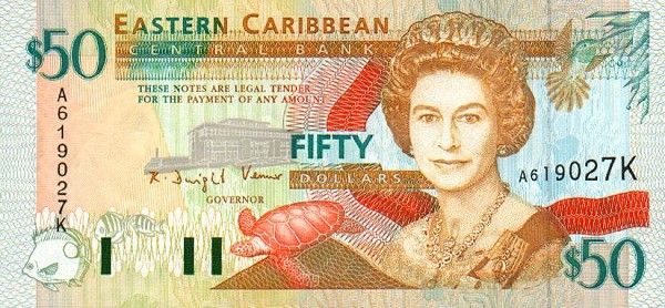 Front of East Caribbean States p34k: 50 Dollars from 1994