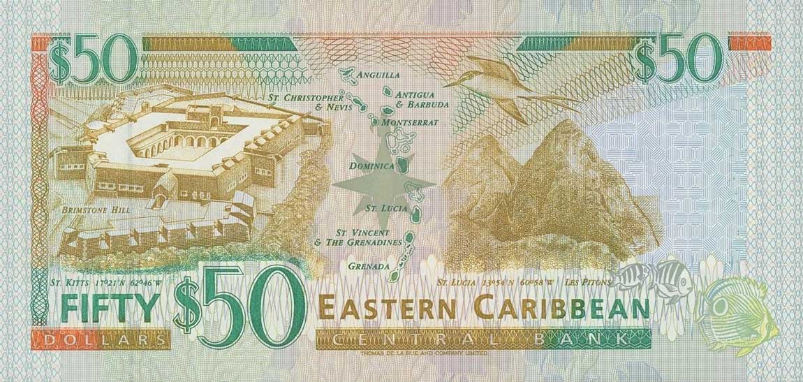 Back of East Caribbean States p34l: 50 Dollars from 1994