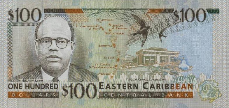 Back of East Caribbean States p35m: 100 Dollars from 1994