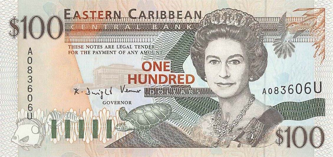 Front of East Caribbean States p35u: 100 Dollars from 1994