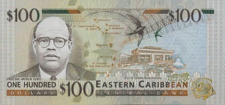 Back of East Caribbean States p36a: 100 Dollars from 1998