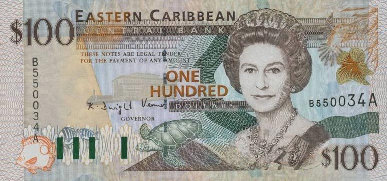 Front of East Caribbean States p36a: 100 Dollars from 1998