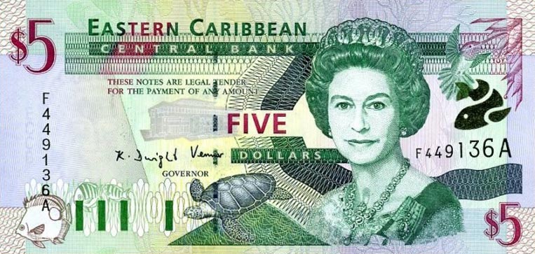 Front of East Caribbean States p37a: 5 Dollars from 2000
