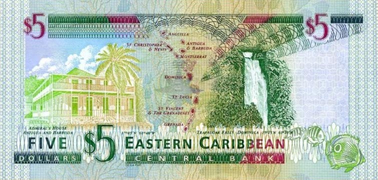 Back of East Caribbean States p37g: 5 Dollars from 2000