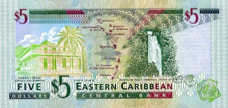 Back of East Caribbean States p37k2: 5 Dollars from 2000