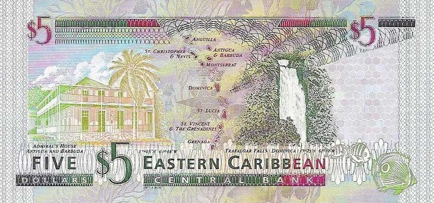 Back of East Caribbean States p37u: 5 Dollars from 2000