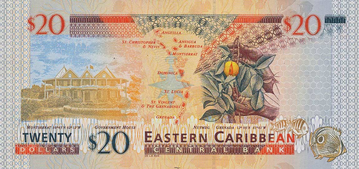 Back of East Caribbean States p39k: 20 Dollars from 2000