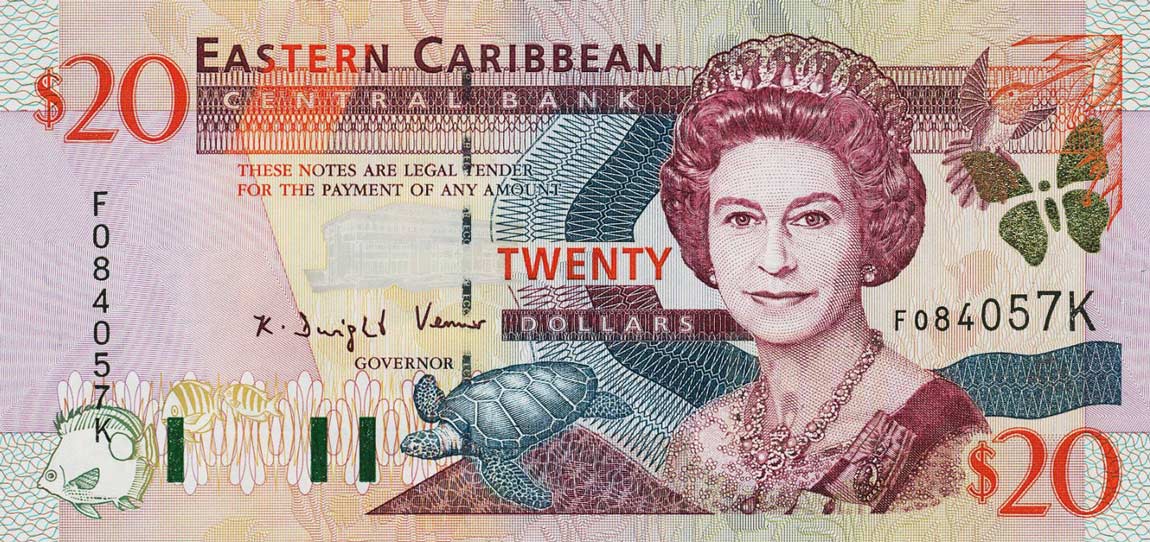 Front of East Caribbean States p39k: 20 Dollars from 2000