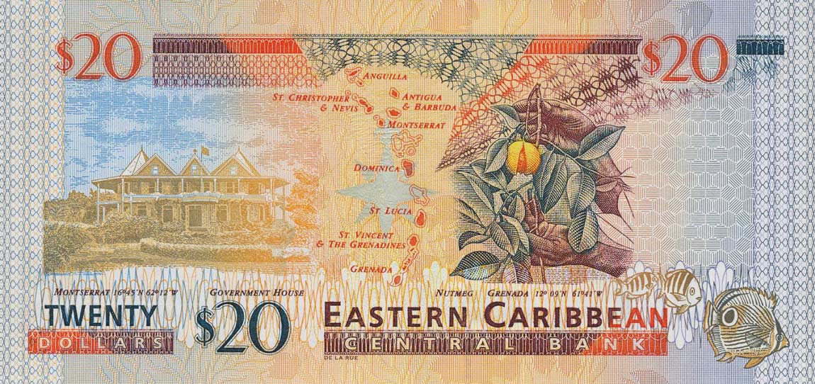 Back of East Caribbean States p39l: 20 Dollars from 2000