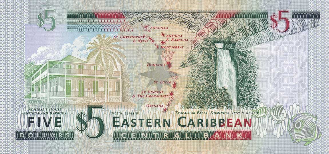 Back of East Caribbean States p42Aa: 5 Dollars from 2003