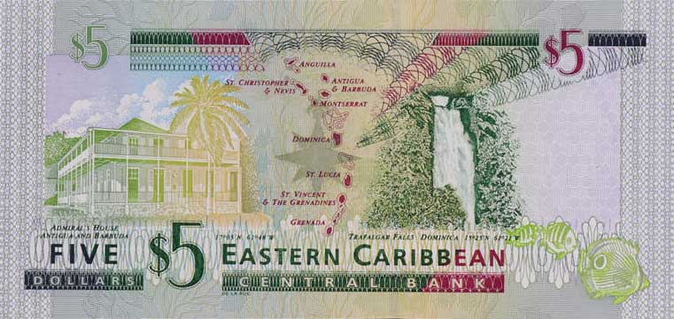 Back of East Caribbean States p42Av: 5 Dollars from 2003