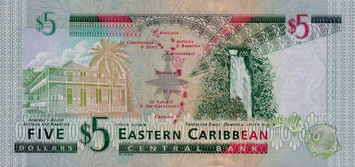 Back of East Caribbean States p42d: 5 Dollars from 2003