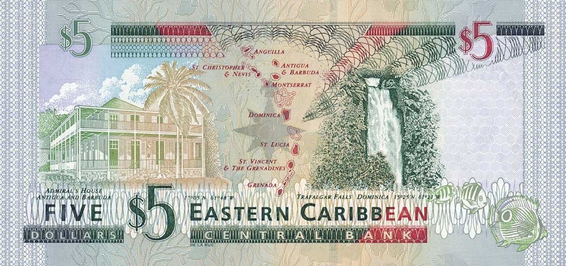 Back of East Caribbean States p42g: 5 Dollars from 2003