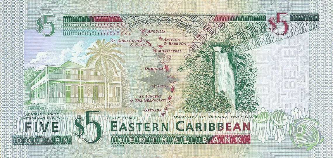 Back of East Caribbean States p42u: 5 Dollars from 2003