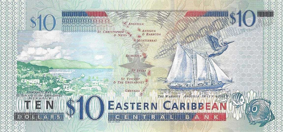 Back of East Caribbean States p43g: 10 Dollars from 2003