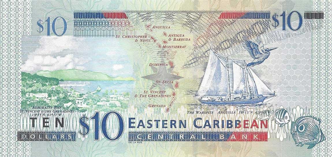 Back of East Caribbean States p43k: 10 Dollars from 2003