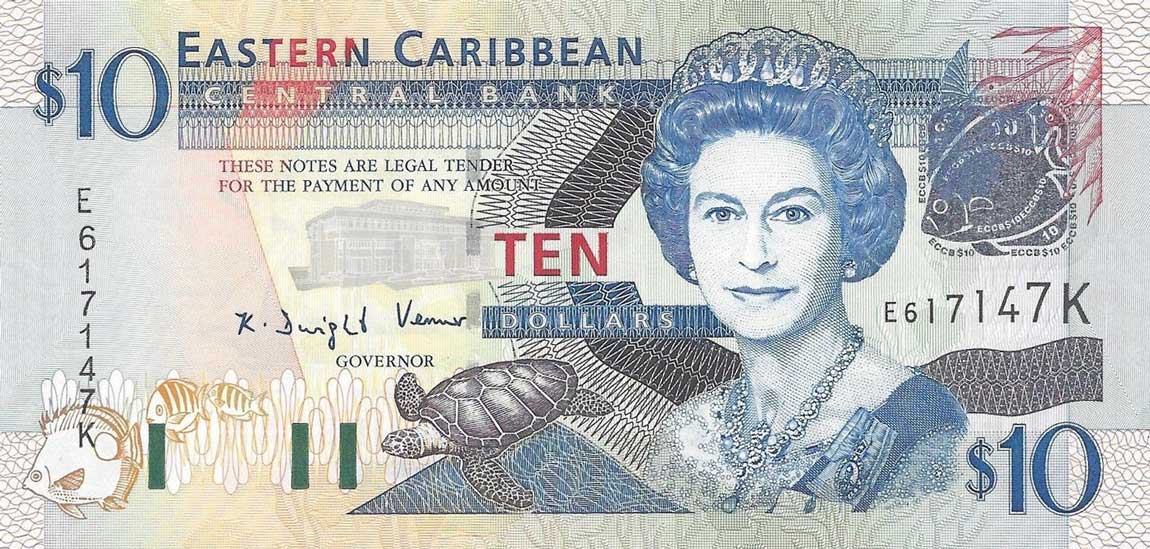 Front of East Caribbean States p43k: 10 Dollars from 2003