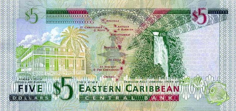 Back of East Caribbean States p47a: 5 Dollars from 2008