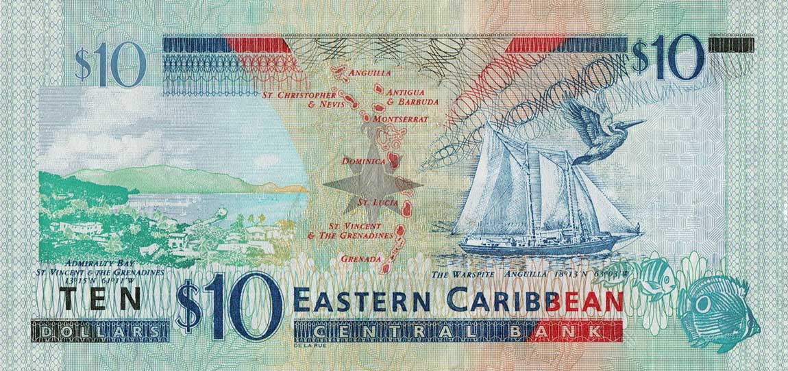 Back of East Caribbean States p52b: 10 Dollars from 2015