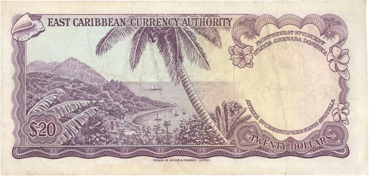 Back of East Caribbean States p15k: 20 Dollars from 1965