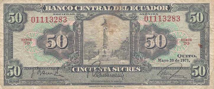 Front of Ecuador p104b: 50 Sucres from 1971