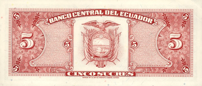 Back of Ecuador p113b: 5 Sucres from 1963