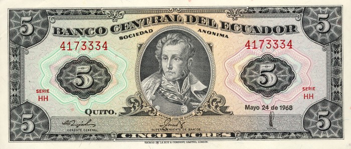 Front of Ecuador p113b: 5 Sucres from 1963