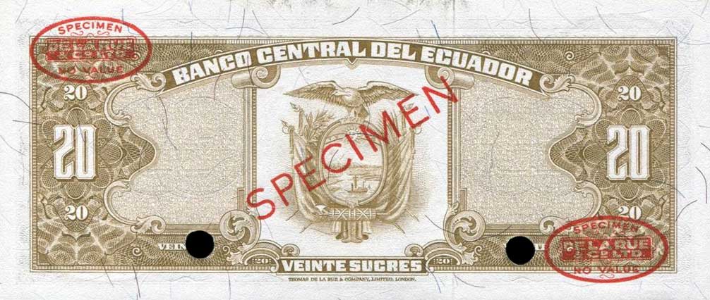 Back of Ecuador p115s1: 20 Sucres from 1961