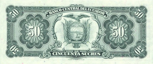 Back of Ecuador p116e: 50 Sucres from 1980