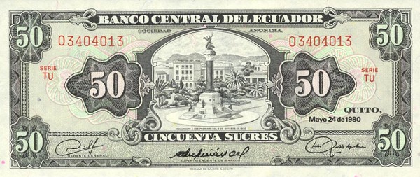 Front of Ecuador p116e: 50 Sucres from 1980