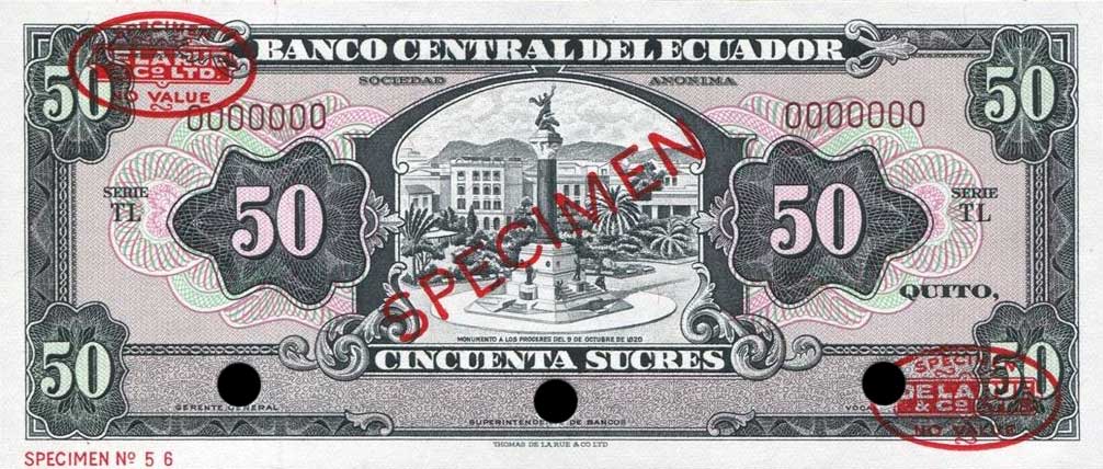 Front of Ecuador p116s1: 50 Sucres from 1957