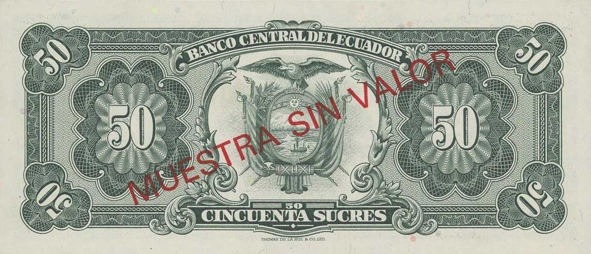 Back of Ecuador p116s2: 50 Sucres from 1957