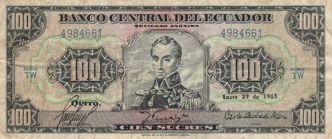 Front of Ecuador p117a: 100 Sucres from 1961