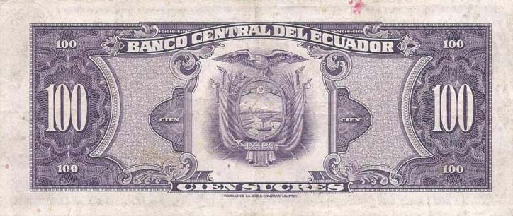 Back of Ecuador p118a: 100 Sucres from 1971