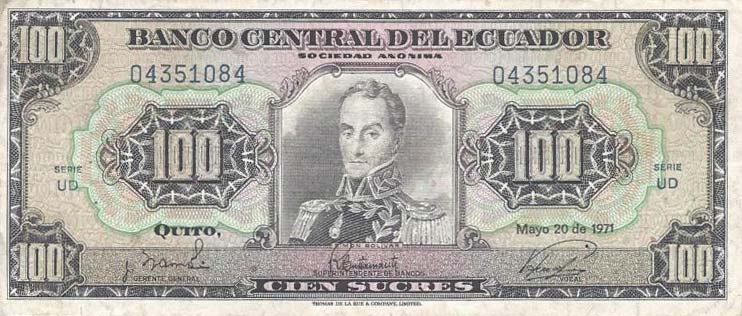 Front of Ecuador p118a: 100 Sucres from 1971