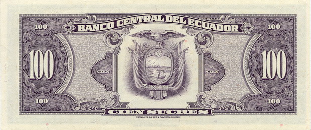 Back of Ecuador p118b: 100 Sucres from 1976