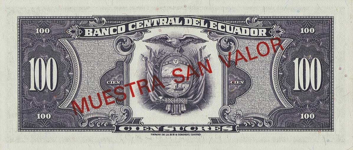 Back of Ecuador p118s: 100 Sucres from 1971