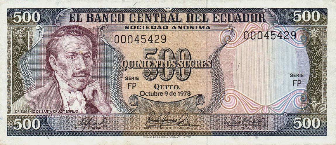 Front of Ecuador p119a: 500 Sucres from 1976