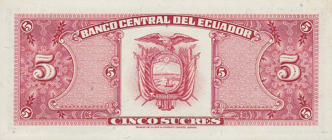 Back of Ecuador p120A: 5 Sucres from 1988