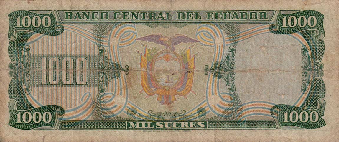 Back of Ecuador p120a: 1000 Sucres from 1976