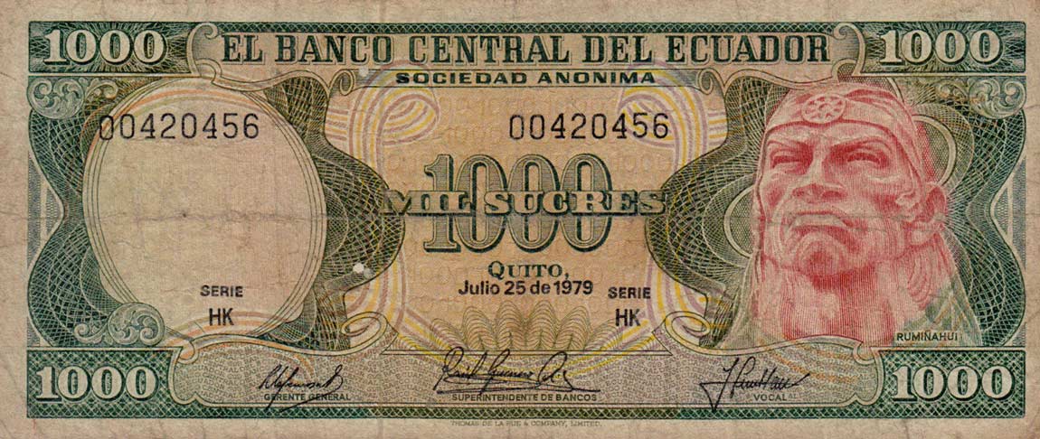 Front of Ecuador p120a: 1000 Sucres from 1976