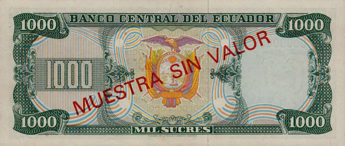 Back of Ecuador p120s1: 1000 Sucres from 1976