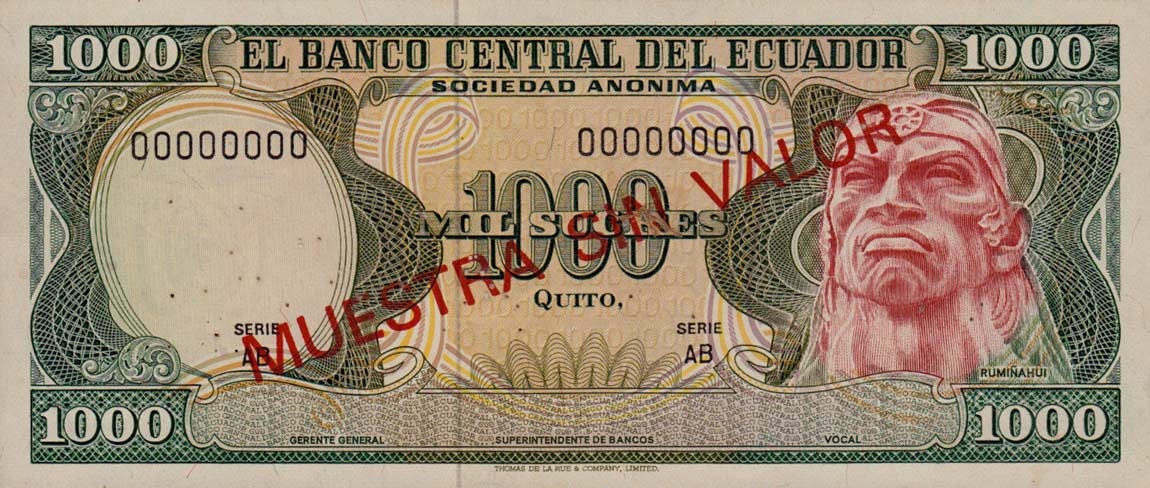 Front of Ecuador p120s1: 1000 Sucres from 1976