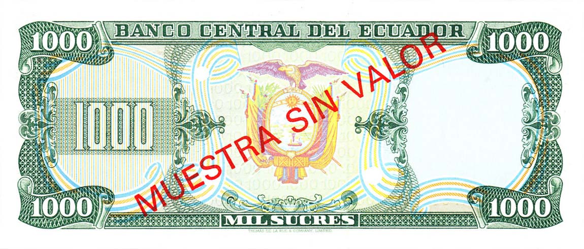 Back of Ecuador p120s2: 1000 Sucres from 1980