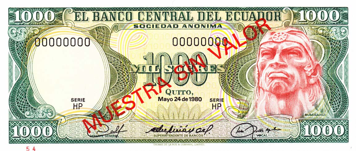 Front of Ecuador p120s2: 1000 Sucres from 1980