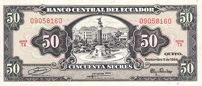 Front of Ecuador p122a: 50 Sucres from 1984