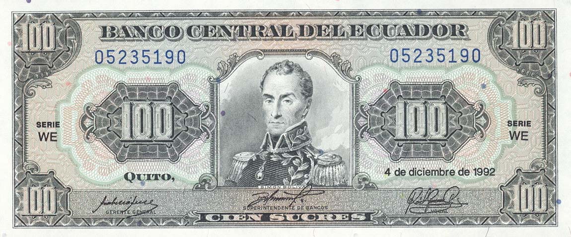 Front of Ecuador p123Ab: 100 Sucres from 1992