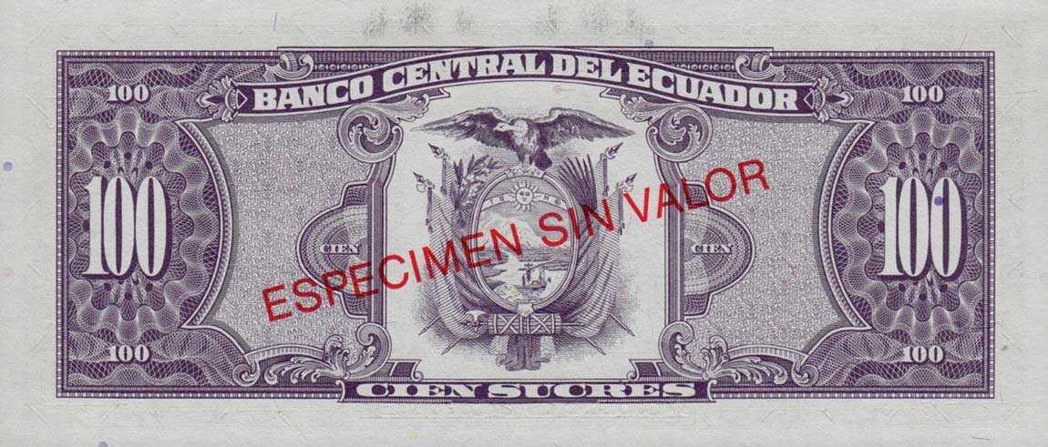 Back of Ecuador p123As2: 100 Sucres from 1991